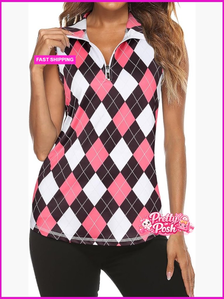 Women's Sleeveless Golf Polo Quarter Zip Tank Top Moisture Wicking Polyester